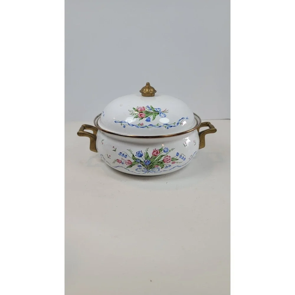 Lincoware Enamelware Brass Tulip French Fleur Dutch Oven 2 Qt‎